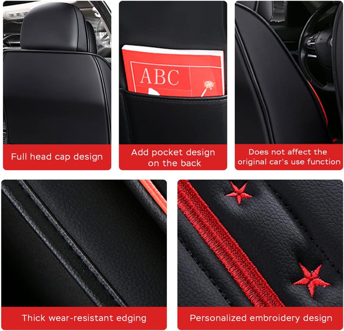 Waterproof PU Leather Car Seat Covers for Front and Rear Seats, Black W183198