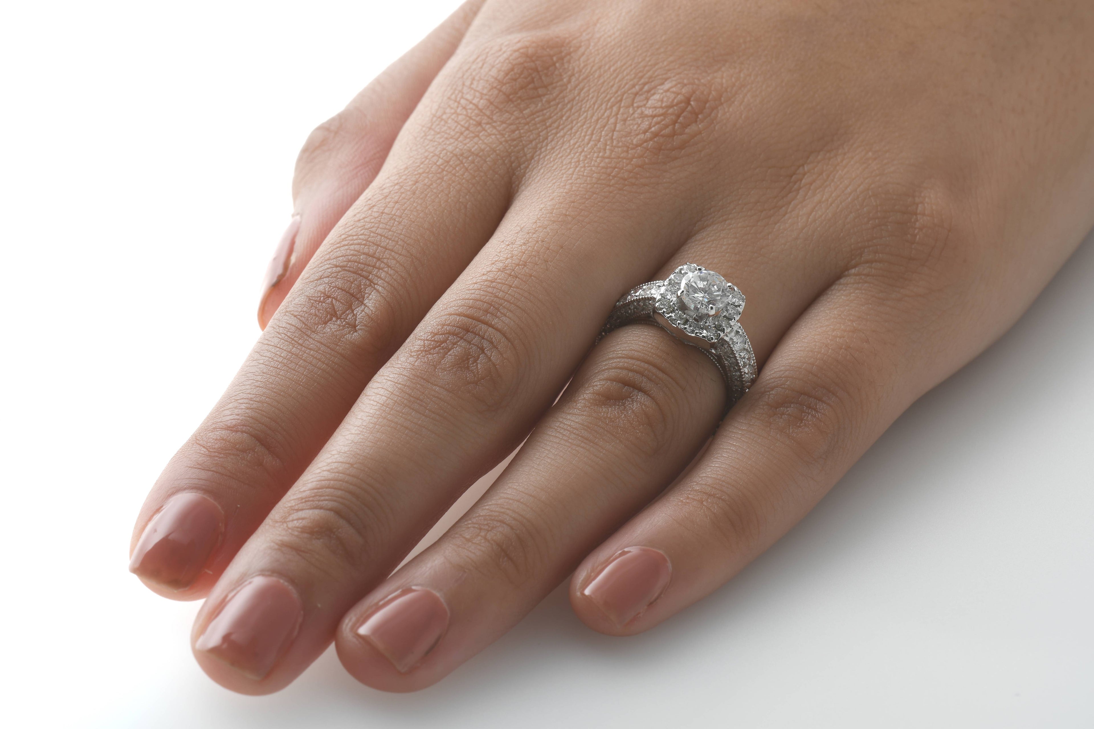 Vintage Cushion Halo Diamond Engagement Ring Pave White Gold R3502