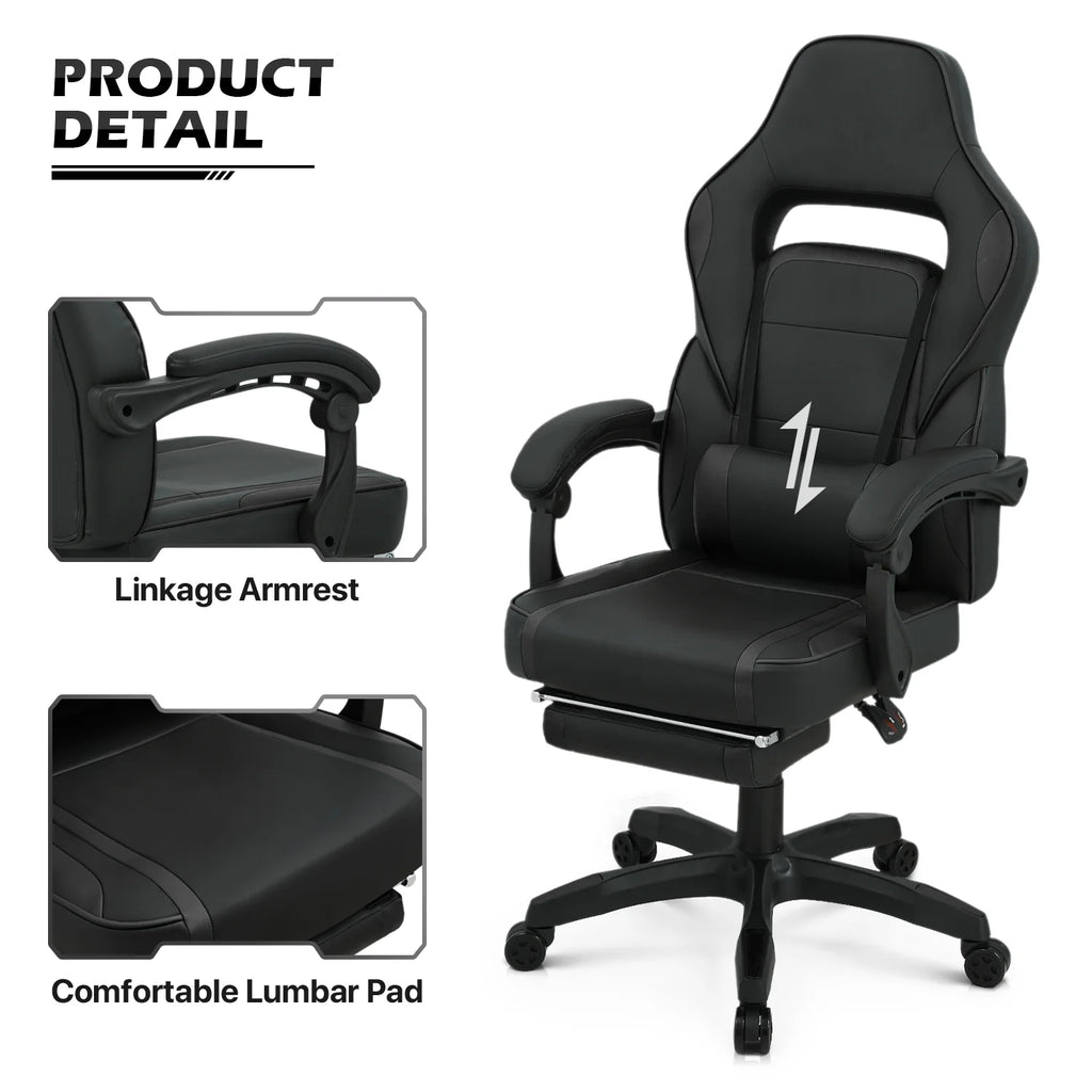 Black Ergonomic Gaming Chair with Detachable Pillow and Lumbar Support Z67169