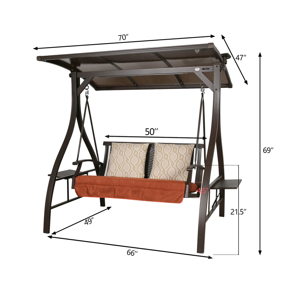 2-Person Outdoor Hardtop Canopy Porch Swing with Stand E8973
