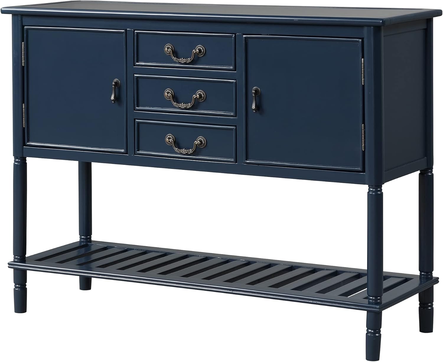 Navy Blue Solid Wood Console Table with 3 Drawers, 2 Cabinet, 1 Shelf B566648