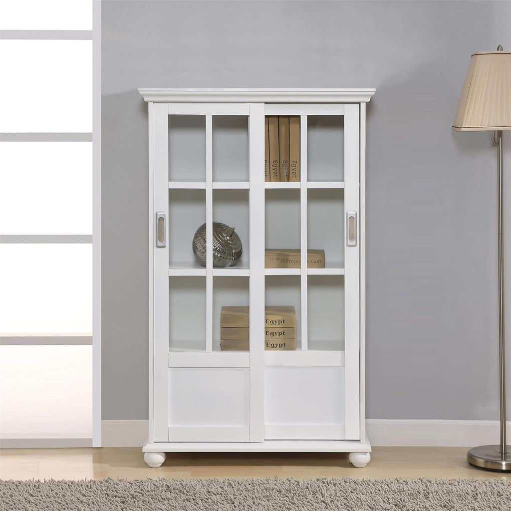 Black Bookcase with Sliding Glass Doors Z902307