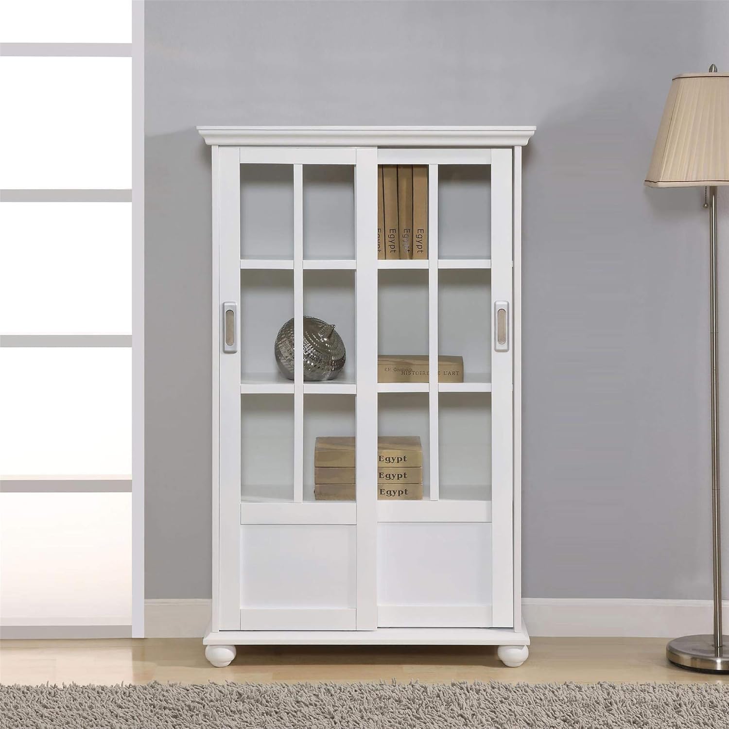 Black Bookcase with Sliding Glass Doors Z902307