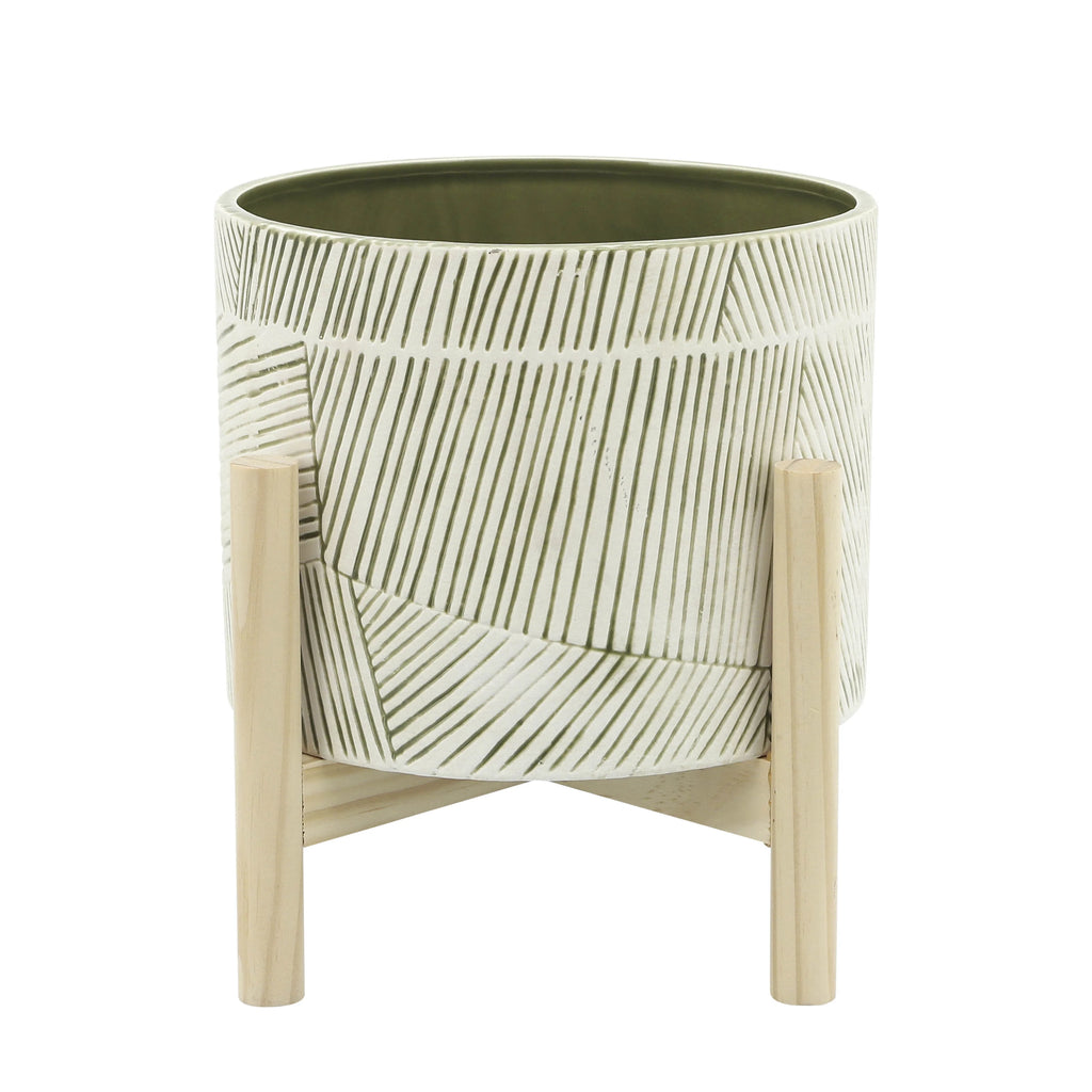 Ceramic Planter with Wood Stand Y4056