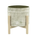 Ceramic Planter with Wood Stand Y4056