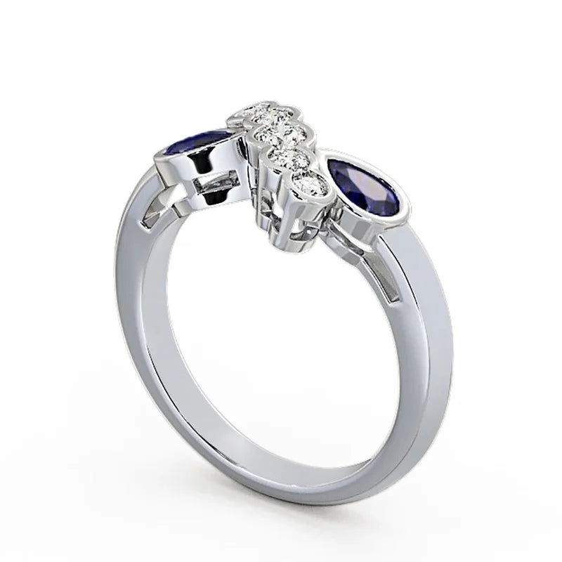 0.80 Ct Pear Cut Natural Blue Sapphire Diamond Eternity Band 14K White Gold Size 11 P242