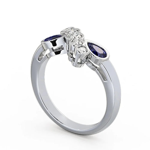 0.80 Ct Pear Cut Natural Blue Sapphire Diamond Eternity Band 14K White Gold Size 11 P242