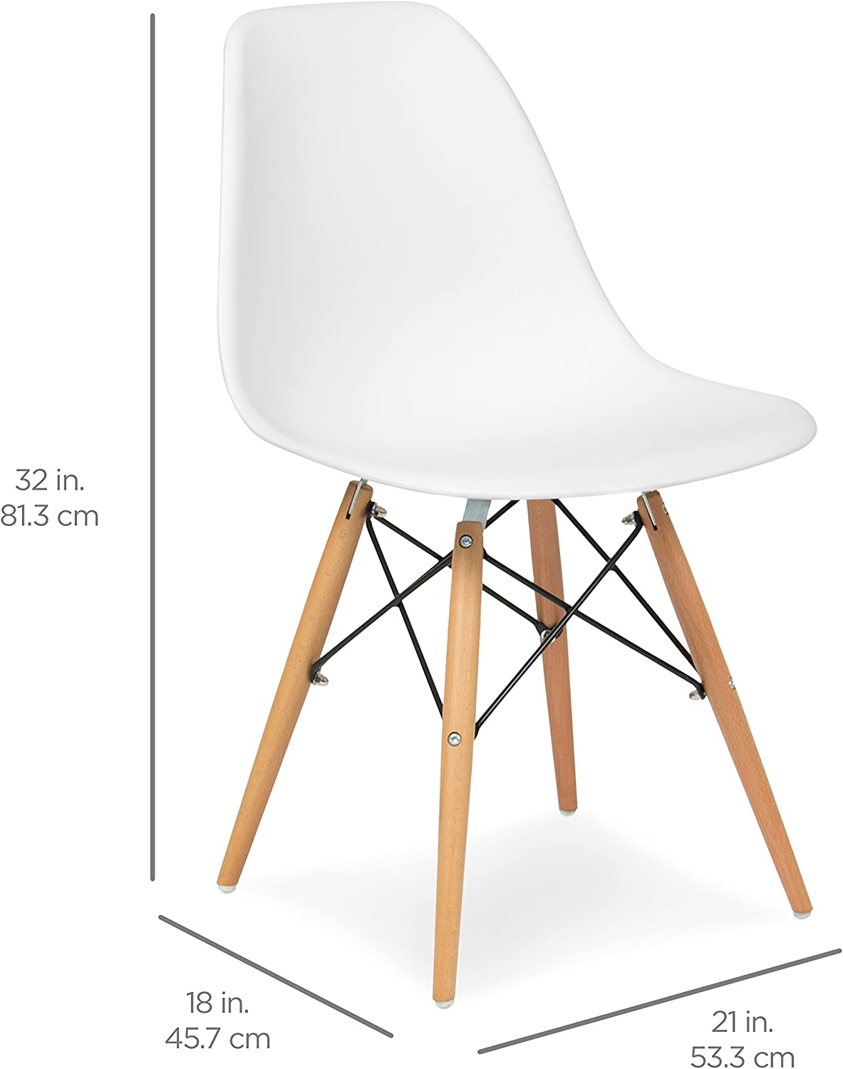 White Molded Plastic Dining Chairs with Wood Legs, Set of 4 Y627