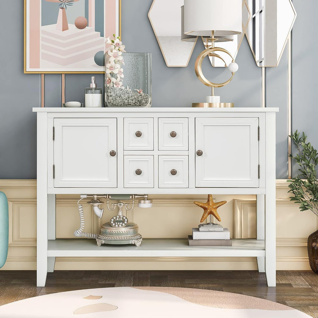 Navy Blue Solid Wood Console Table with 3 Drawers, 2 Cabinet, 1 Shelf B566648
