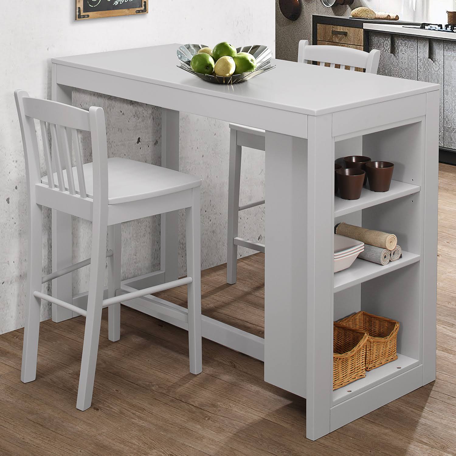 Ash Grey Counter Height Dining Table with Shelving F6349