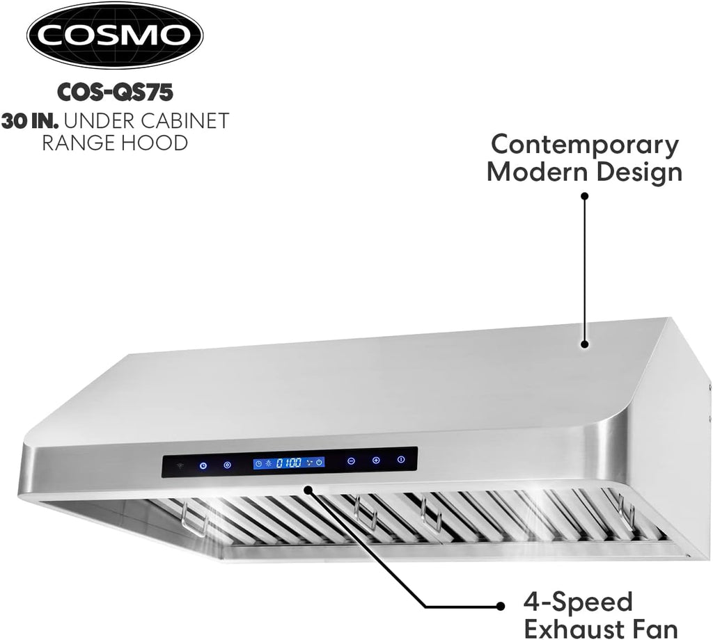 30 in. Under Cabinet Range Hood with 500 CFM, Permanent Filters, LED Lights, Stainless Steel Z56916