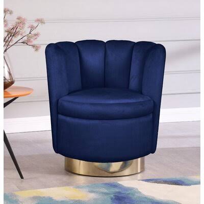 Navy Velvet Swivel Barrel Chair T3449