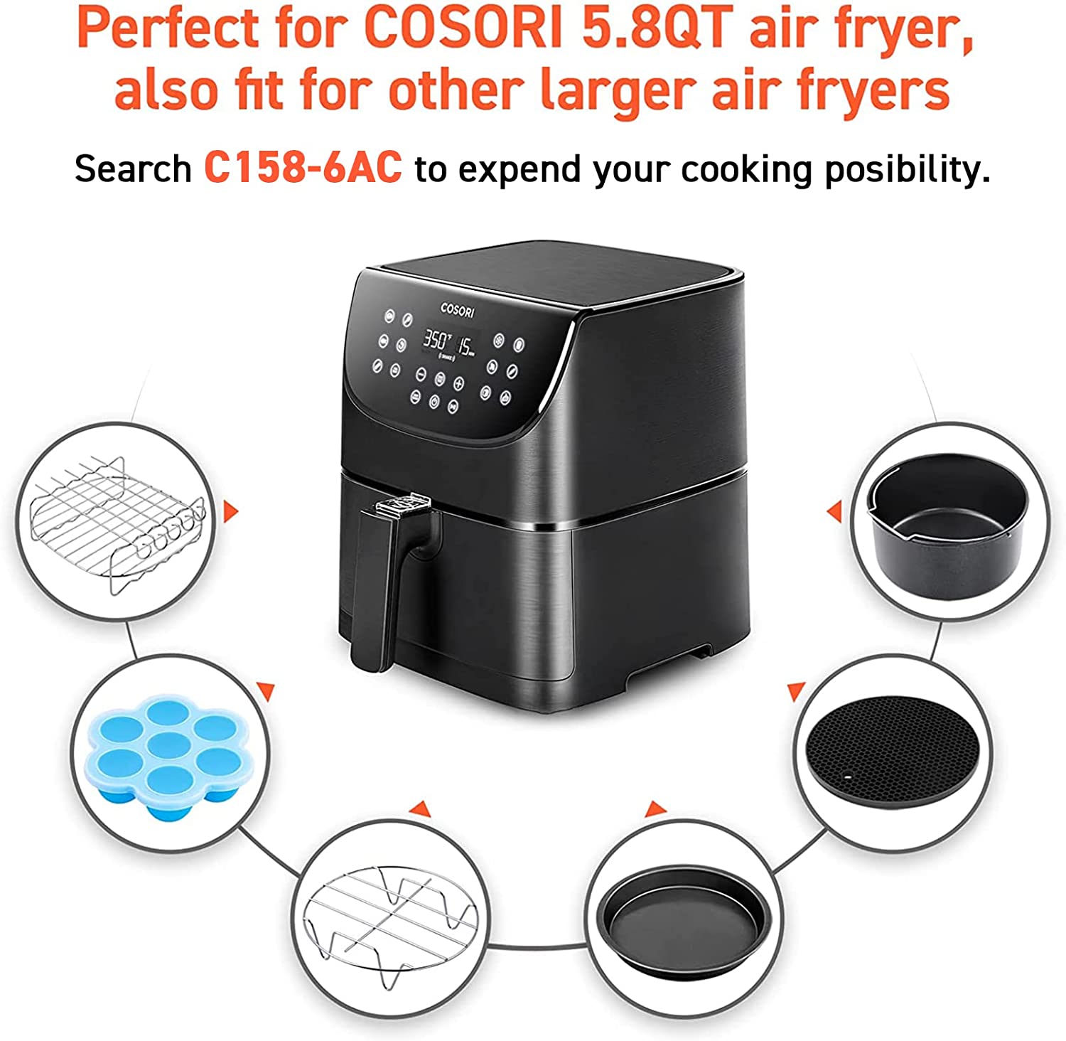 5.8QT Nonstick Air Fryer Oven Combo with Square Basket I1037