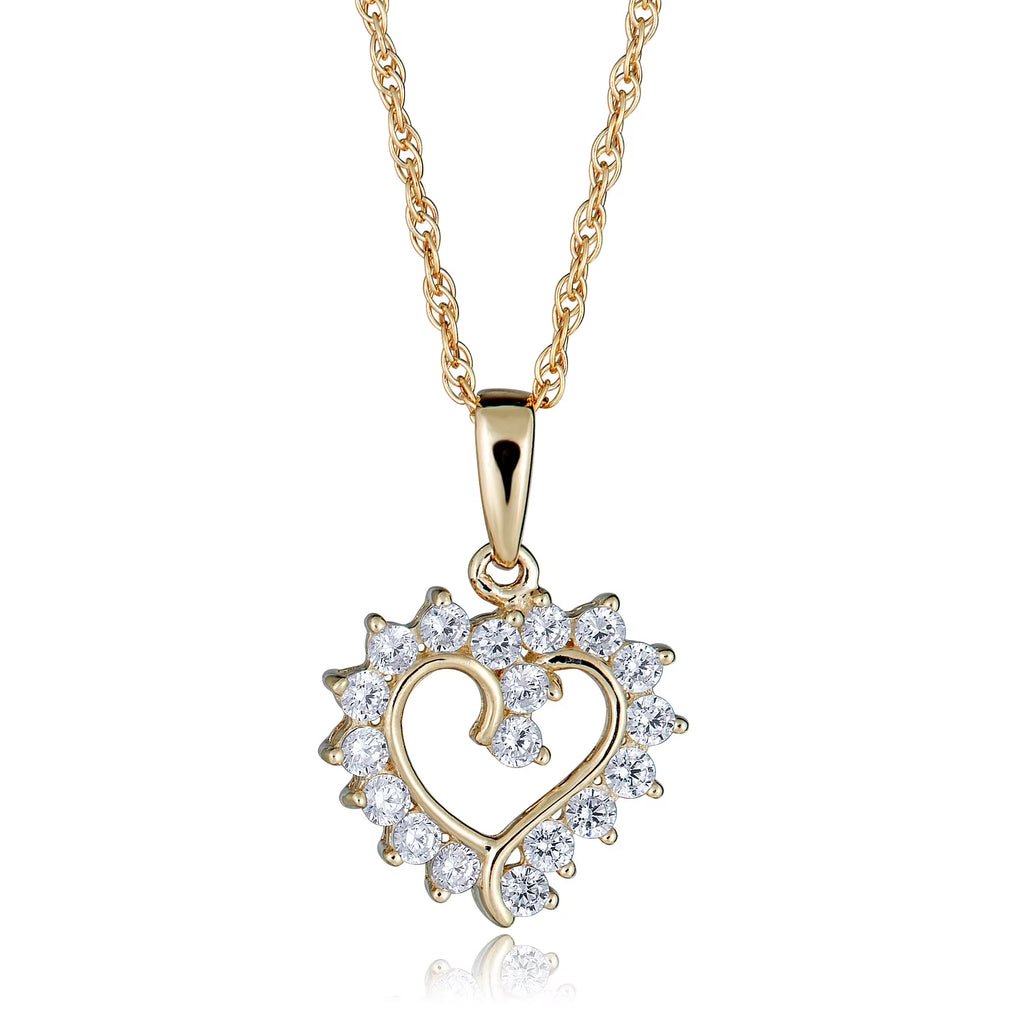 10K Yellow Gold CZ Heart Pendant Necklace with 18" Chain D9794