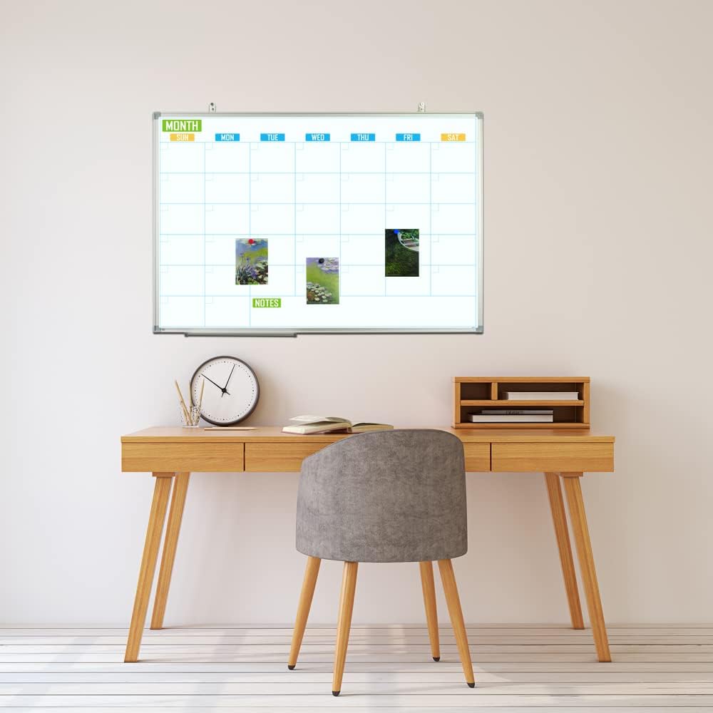 White Board Calendar Monthly 24 x 18 Wall-Mounted Aluminum Framed K5791