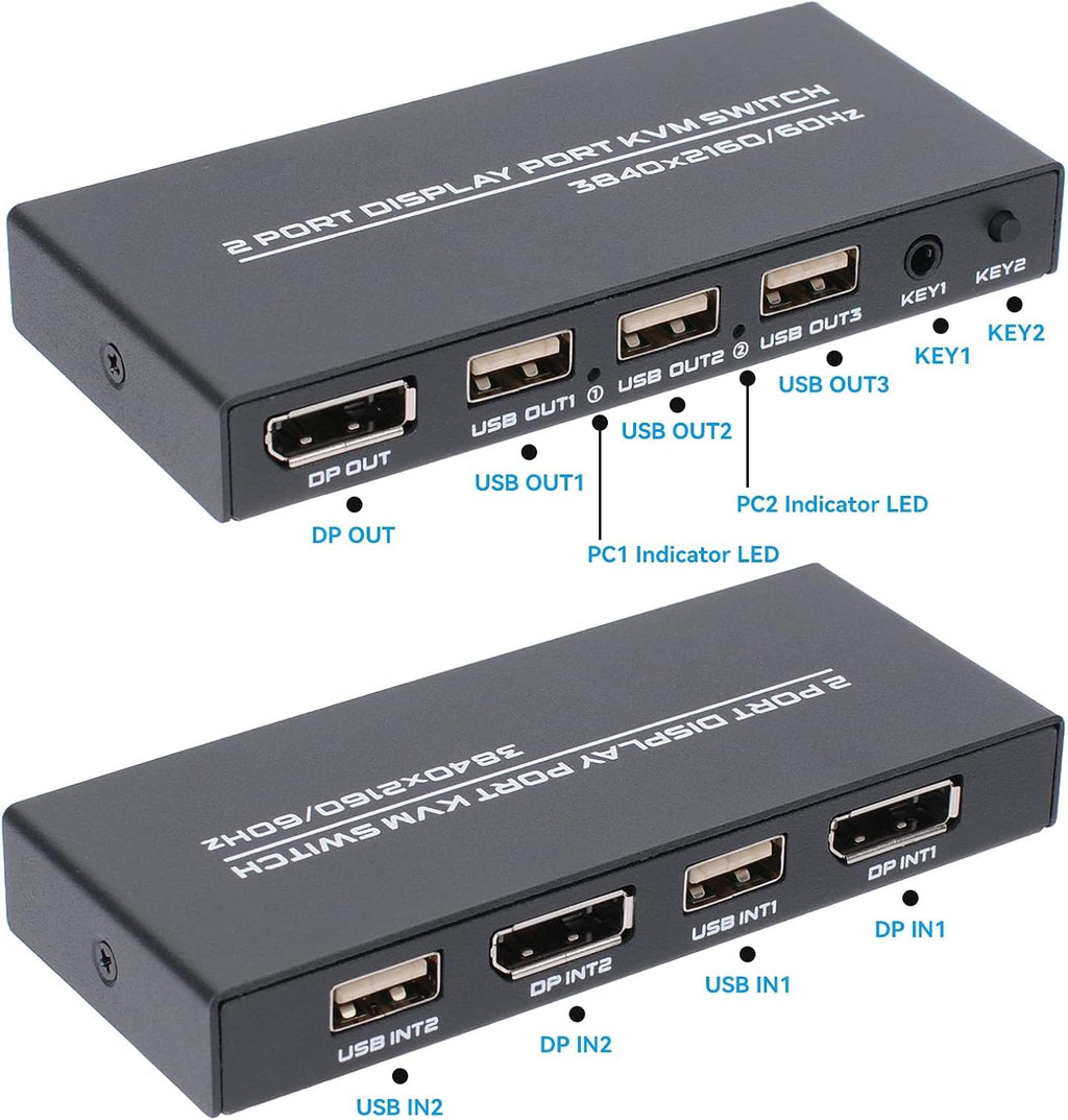 4K@60Hz DP KVM Switch with 2 DP Cable and 2 USB Cable H195873