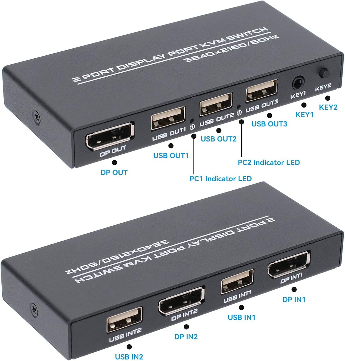 4K@60Hz DP KVM Switch with 2 DP Cable and 2 USB Cable H195873
