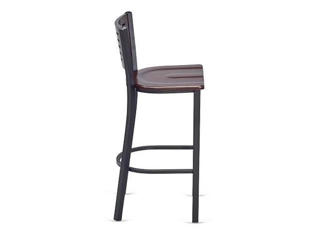 Dark Mahogany Wood and Black Metal Frame Barstool K5116