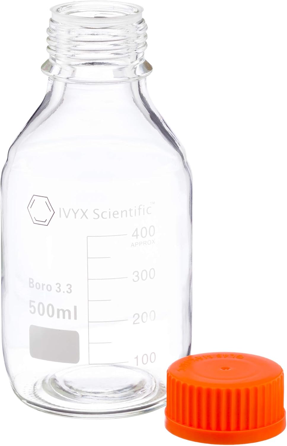 Round Media Storage Bottle, Borosilicate Glass, with GL45 Screw Cap - Pack of 2 (100 mL) U560