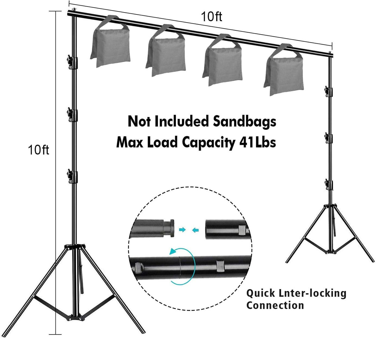10 x 12ft 100% Cotton Muslin Green Screen Backdrop with Stand Kit F67257