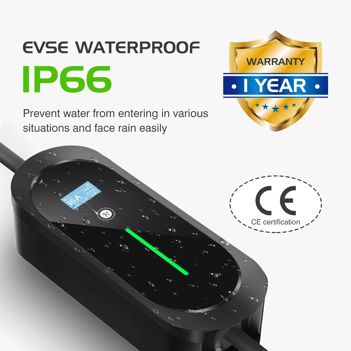 Portable EV Charger with NEMA 6-20 Plug and NEMA 5-15 Adapter F4161
