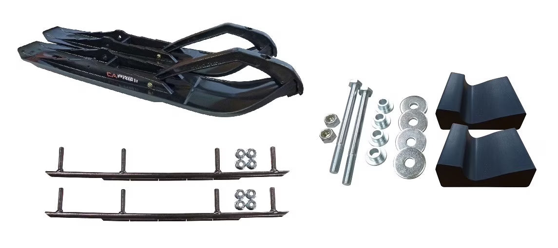 Black XCS Snowmobile Skis with 10" Round Bars Complete Kit S437376