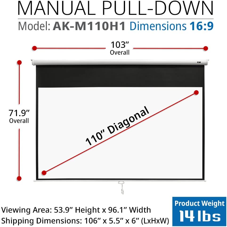 110 inch Pull Down Projector Screen 16:9 White B8936