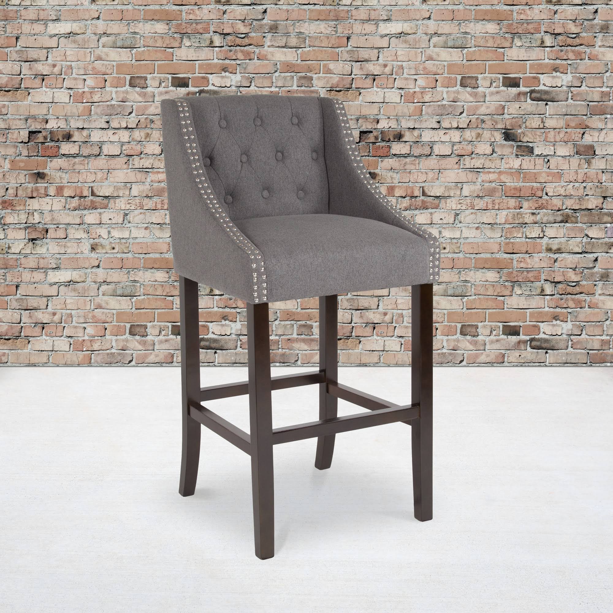 Dark Gray Tufted Walnut Barstool S5083