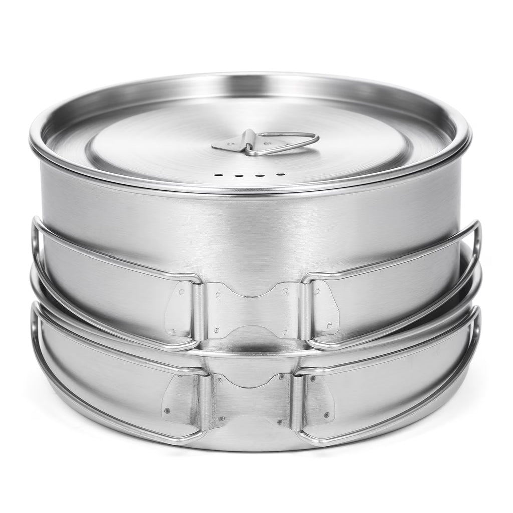 2pcs Stainless Steel Camping Cookware Set with Mesh Carry Bag F879