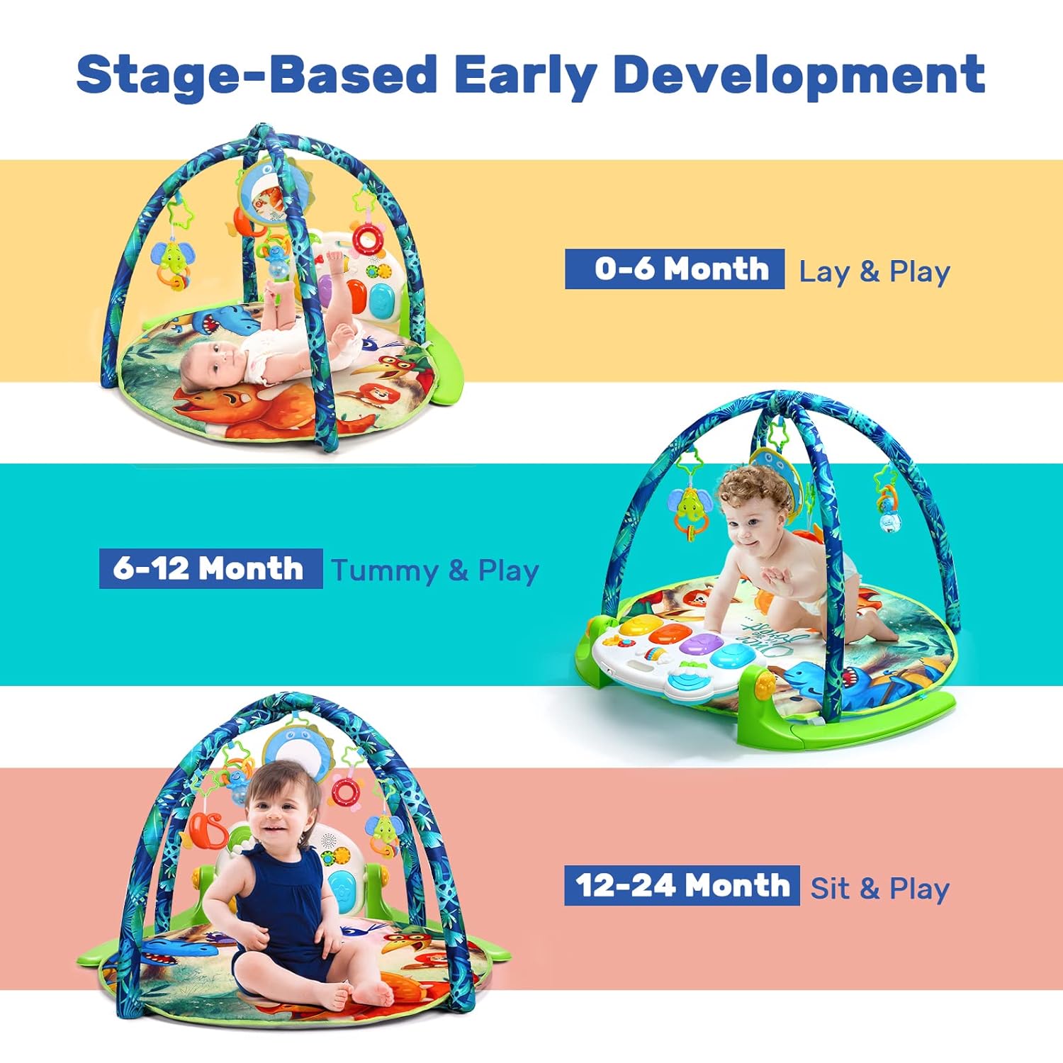 Baby Gym Play Mat with 5 Sensory Teether Toys D211