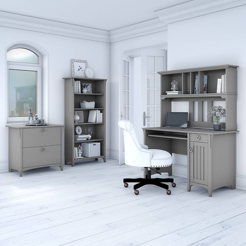 Grey Desk with Hutch, Lateral File Cabinet, and 5-Shelf Bookcase J8463