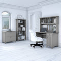 Grey Desk with Hutch, Lateral File Cabinet, and 5-Shelf Bookcase J8463