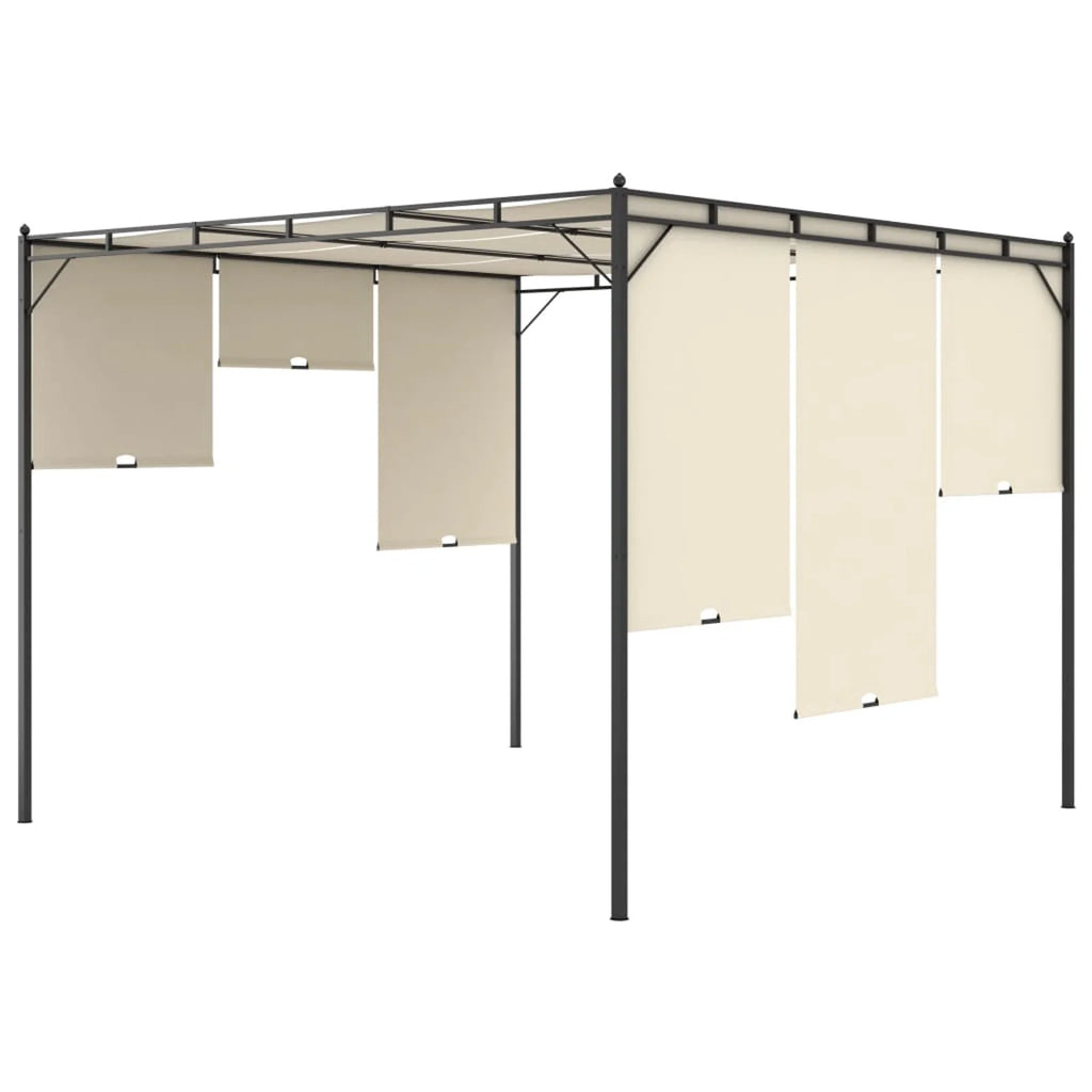Cream Steel Frame Garden Gazebo with Side Curtain Canopy Tent I605802