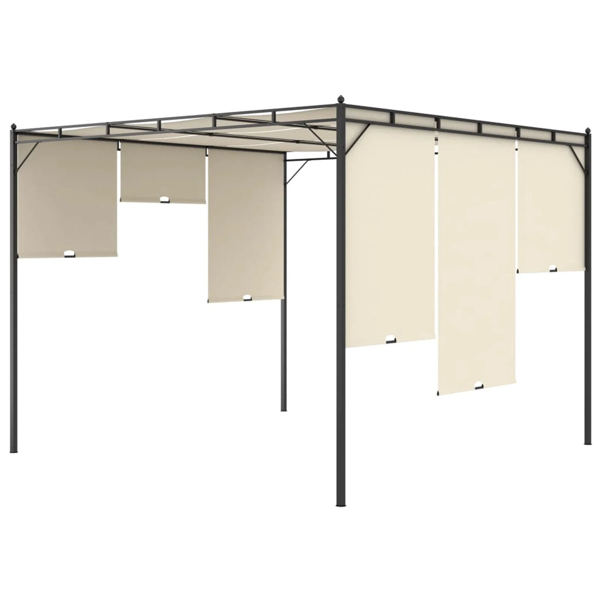 Cream Steel Frame Garden Gazebo with Side Curtain Canopy Tent I605802