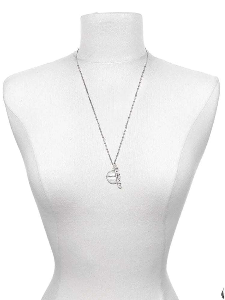 Silvertone Guardian Angel Bar Charm Necklace, 23" G2401