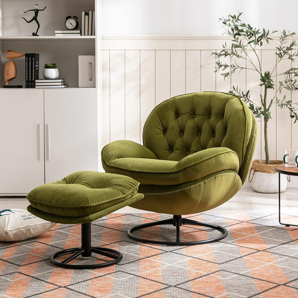 Light Green Velvet Swivel Accent Chair with Ottoman J996746