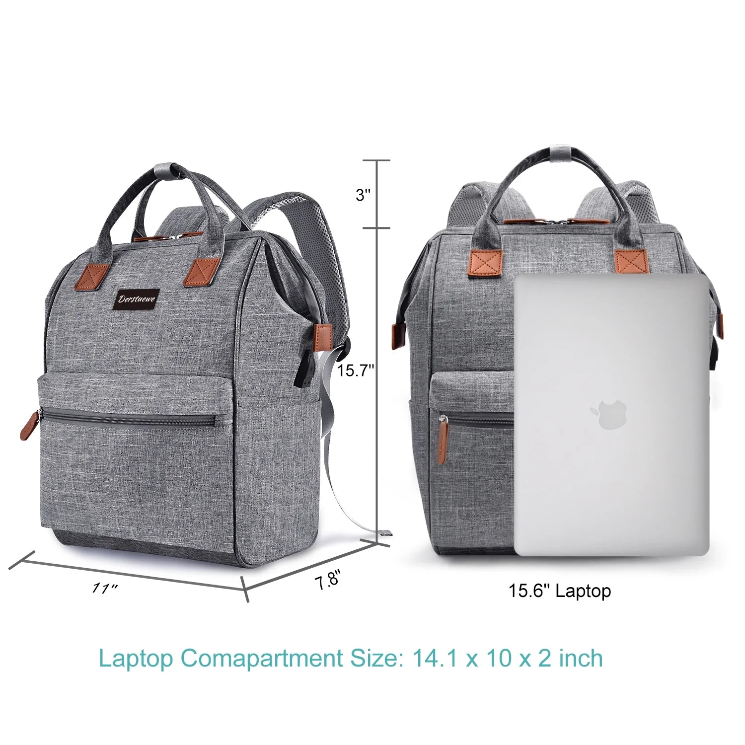 Grey Casual Backpack with USB Charging Port L822119