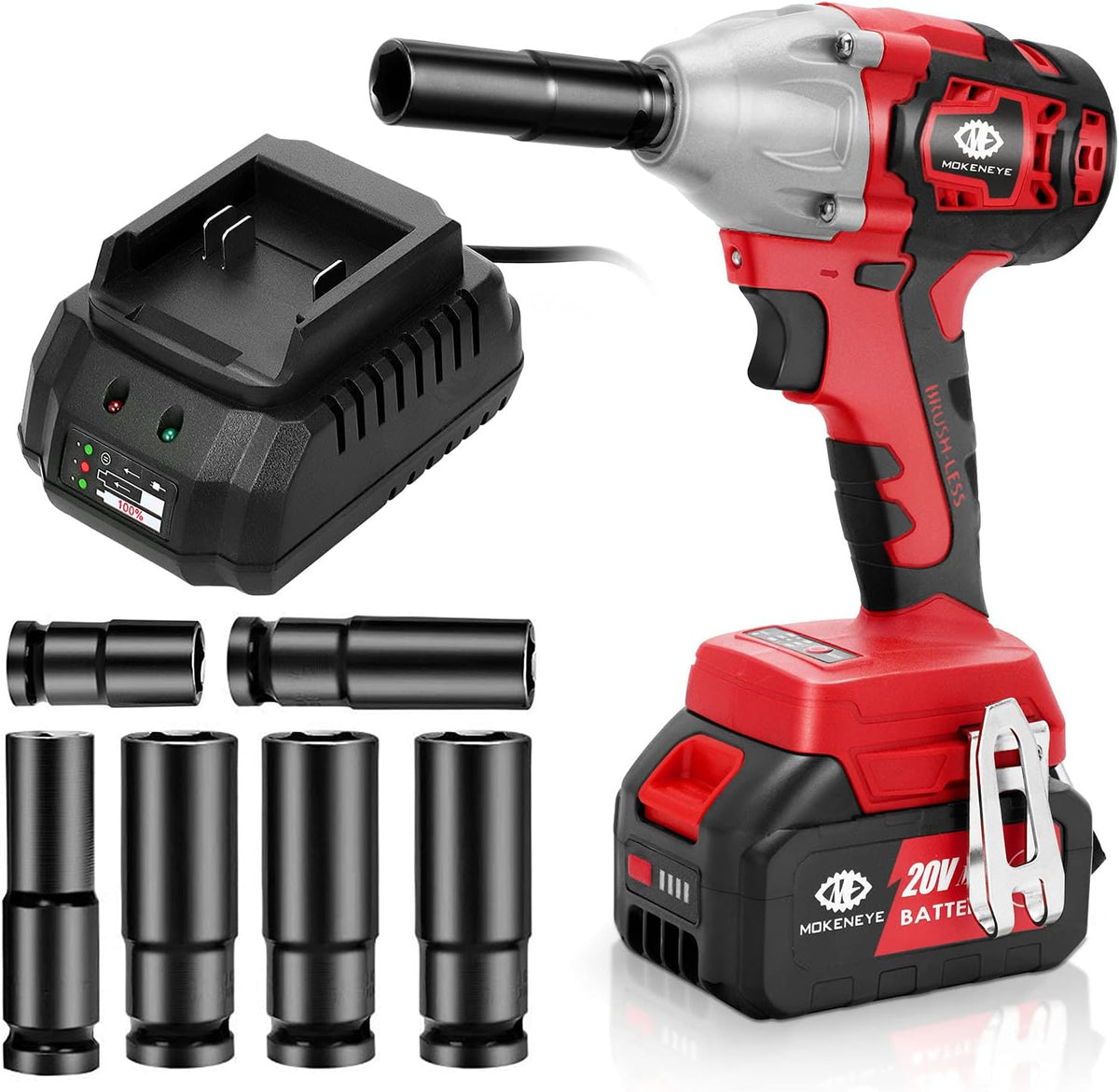 20V Cordless Brushless Impact Wrench with 4.0 Ah Battery, 300 Ft-lbs Torque, 1/2 Inch U91720