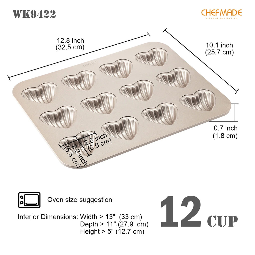 12-Cavity Non-Stick Heart-shaped Madeleine Mold Cake Pan Q820
