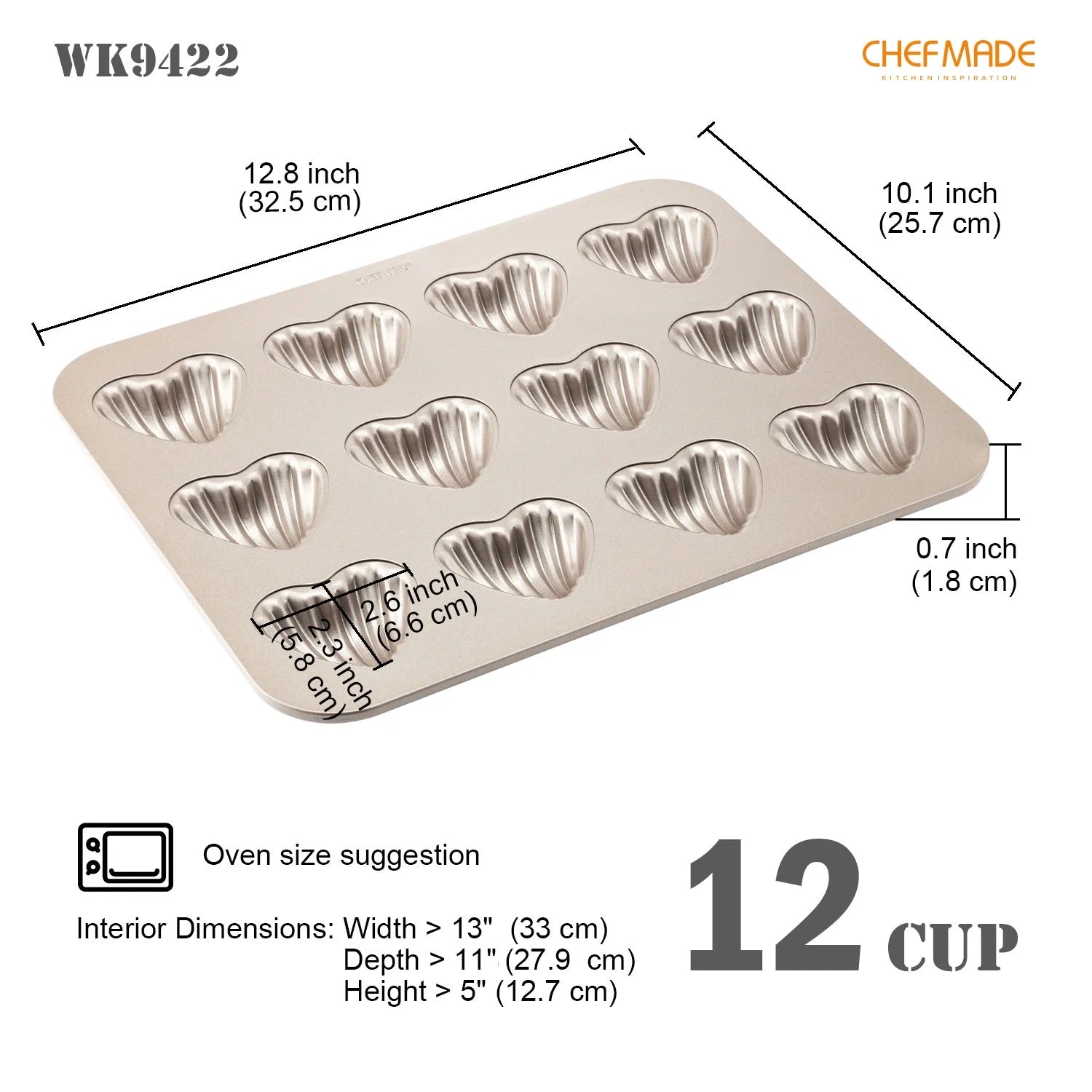 12-Cavity Non-Stick Heart-shaped Madeleine Mold Cake Pan Q820