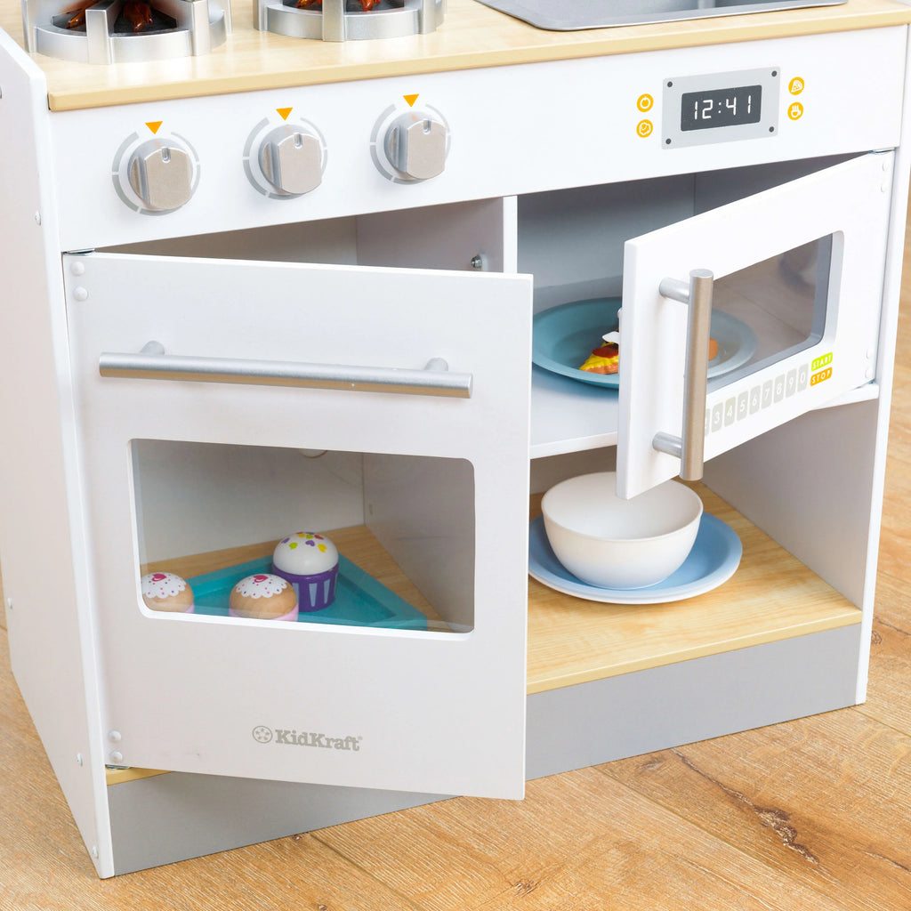 Wooden Play Kitchen with Lights & Sounds and Pull-Down Faucet A166