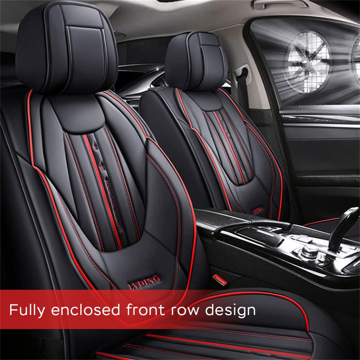 Waterproof PU Leather Car Seat Covers for Front and Rear Seats, Black W183198