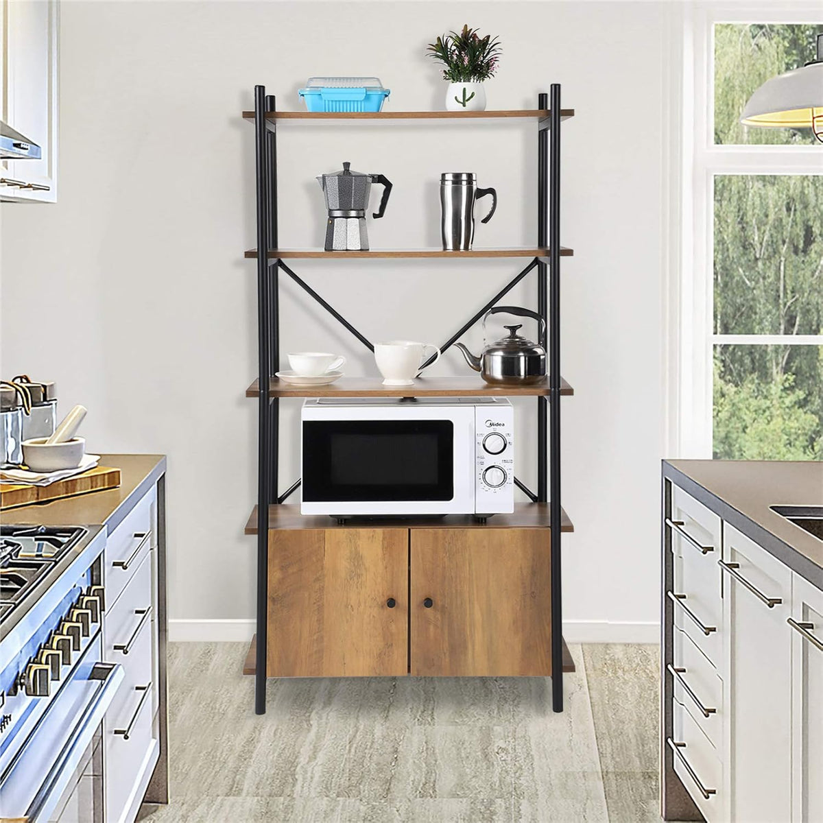 Industrial 4-Tier Microwave Oven Stand with Cabinet Q269353