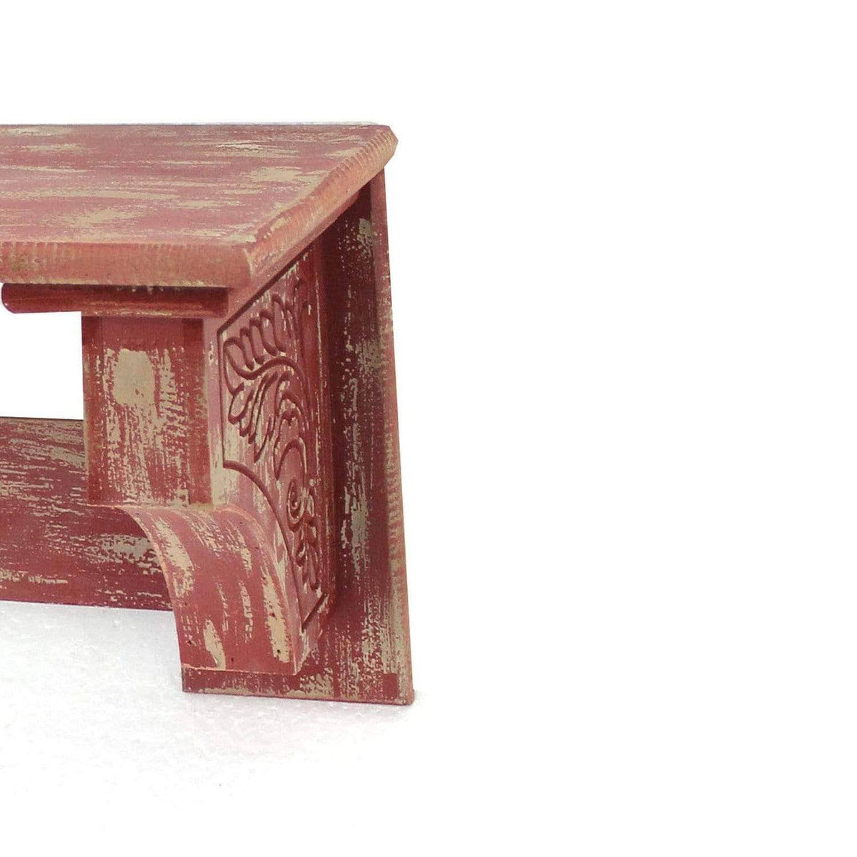 Distressed Red Wooden Wall Shelf with 4 Hooks Y134303