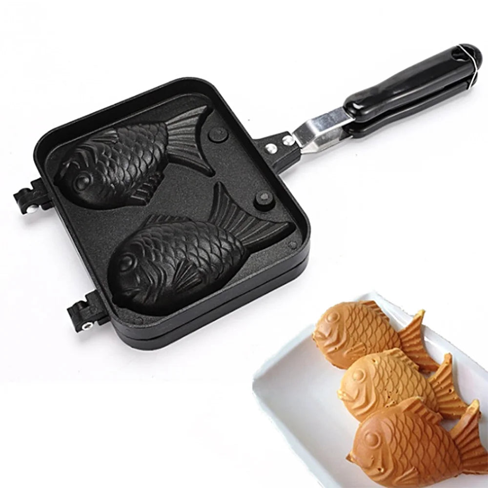 Fish-shaped Non-stick Waffle Iron Aluminum Alloy Mold with Scald Handle T5171