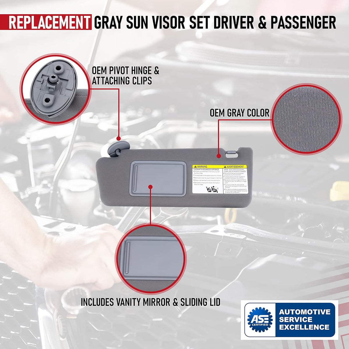 Driver and Passenger Side Sun Visor Set Gray Without Light X298002