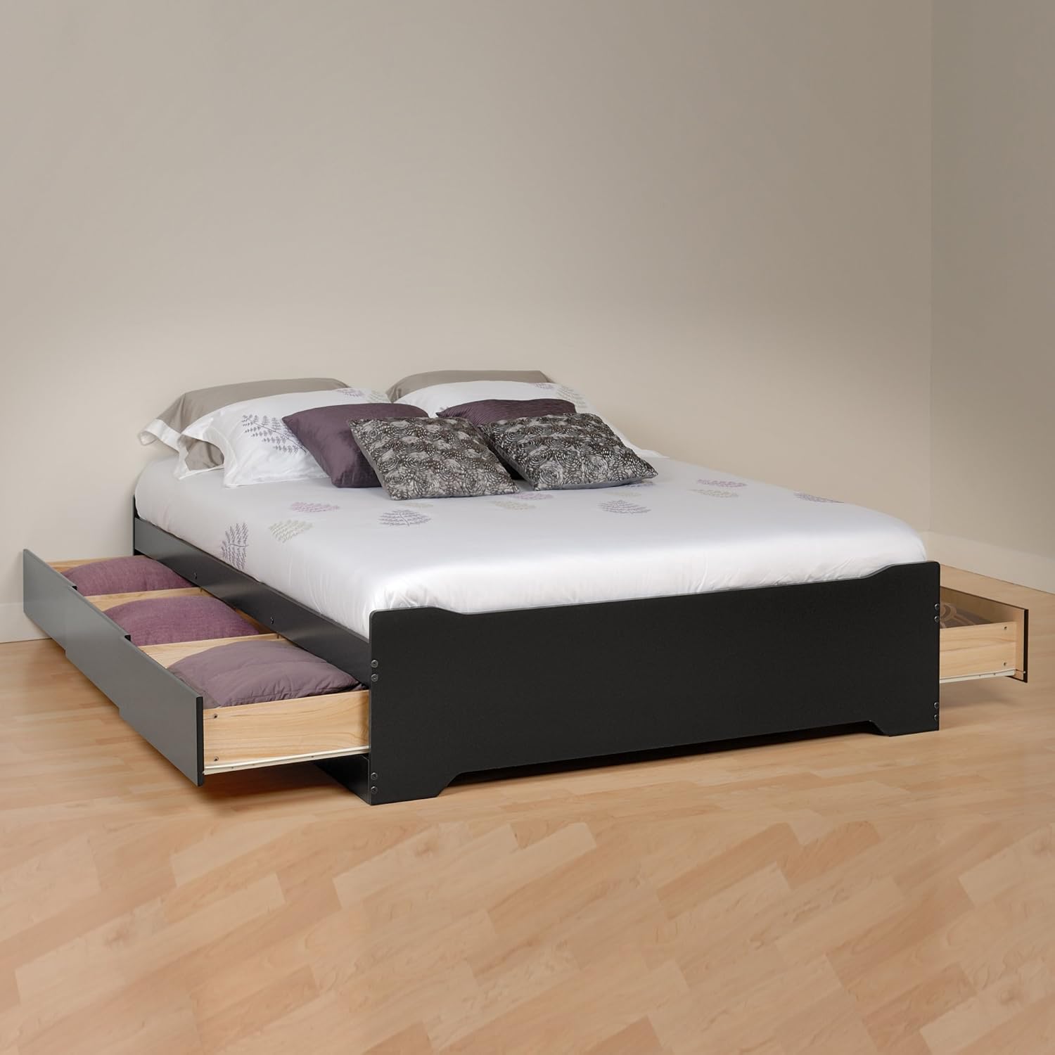 Platform Storage Bed with 6 Drawers, Black, Full/Queen I926
