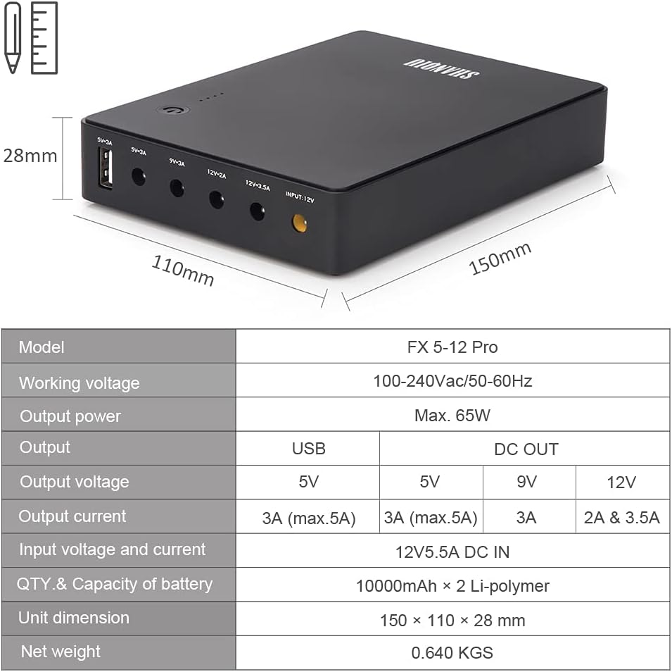 Mini UPS Battery Backup 20000mAh Uninterruptible Power Supply with Input DC Output USB 5V DC 5V 9V 12V 3A Q242455