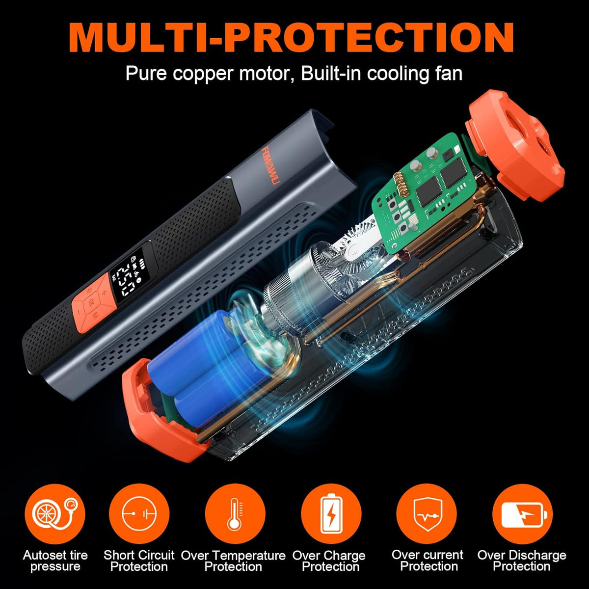 6000mAh 150PSI Tire Inflator Portable Air Compressor with LCD B373
