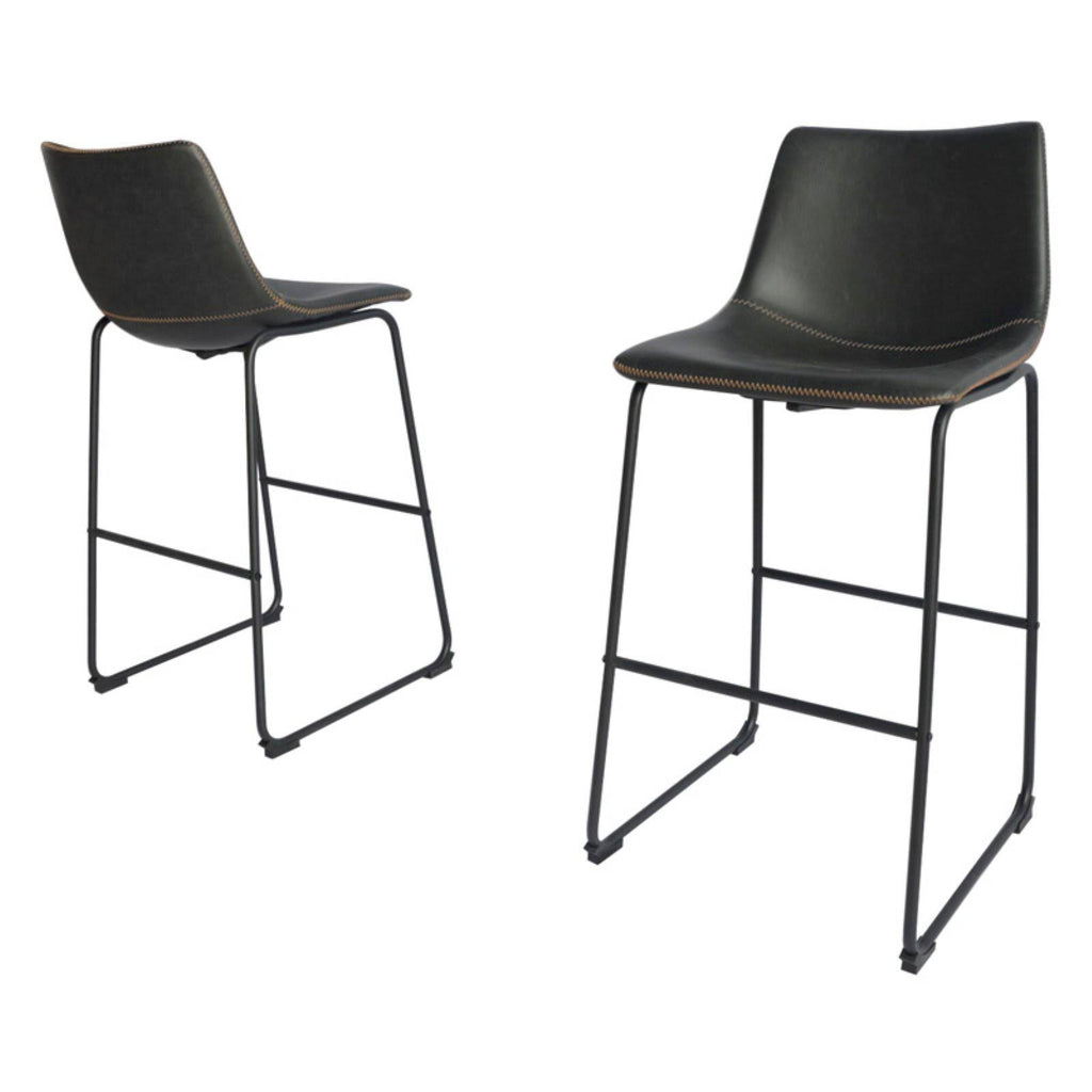 Charcoal Faux Leather Bar Stool Set of 2 U1386